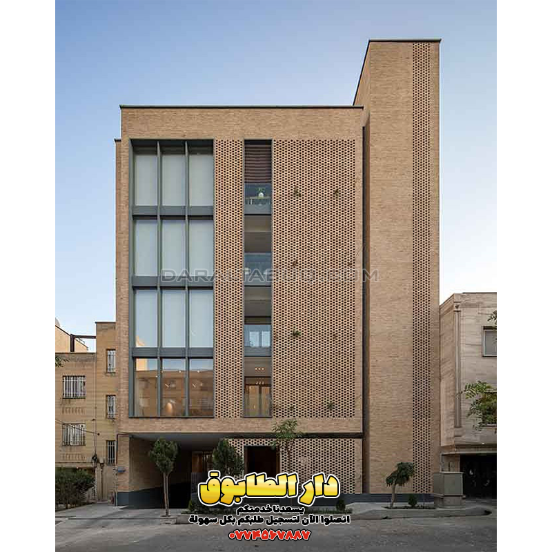 مشروع سكني مع طابوق، تصميم طابوقي حديث، واجهة بالطابوق، أفكار معمارية عراقية، واجهات تقليدية حديثة، دار الطابوق، آجر إيراني، تصميم من استوديو سيدروس