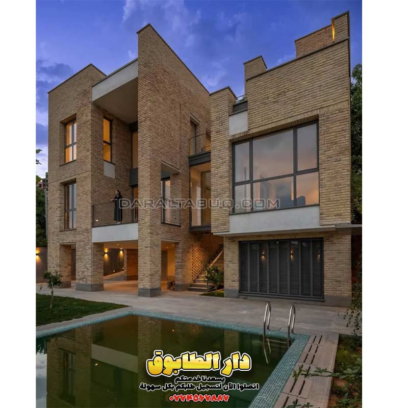 واجهات طابوق حديثة، تصميم فيلا بالطابوق، أفكار معمارية فاخرة